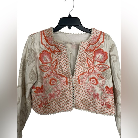 Soft Surroundings Twin Garlands Bolero Jacket Cropped Beaded Embroidered Sz M - Picture 2 of 13